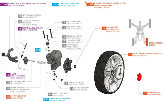 Clicgear 8.0 - Front Left Wheel Complete