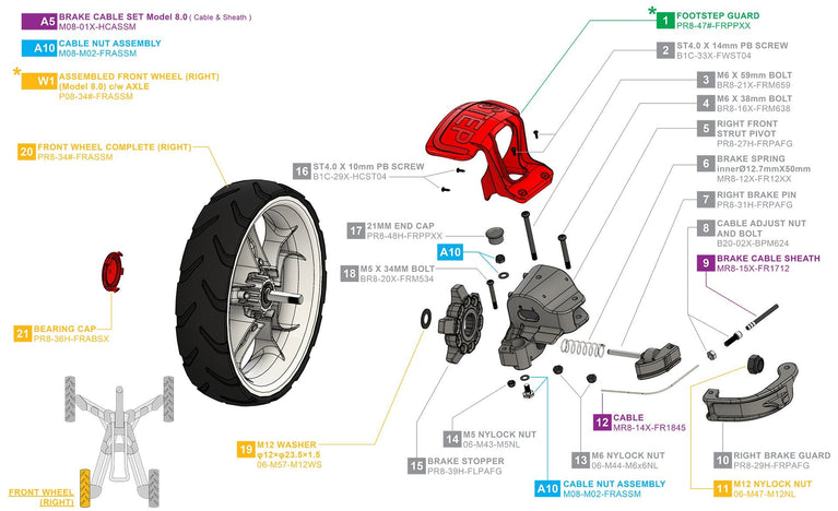 Clicgear 8.0 - Front Right Wheel Complete