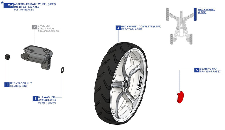 Clicgear 8.0 - Back Left Wheel Complete