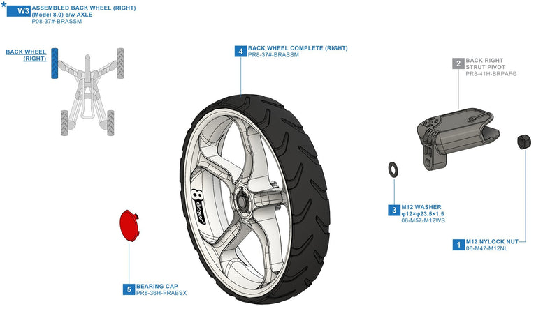 Clicgear 8.0 - Back Right Wheel Complete