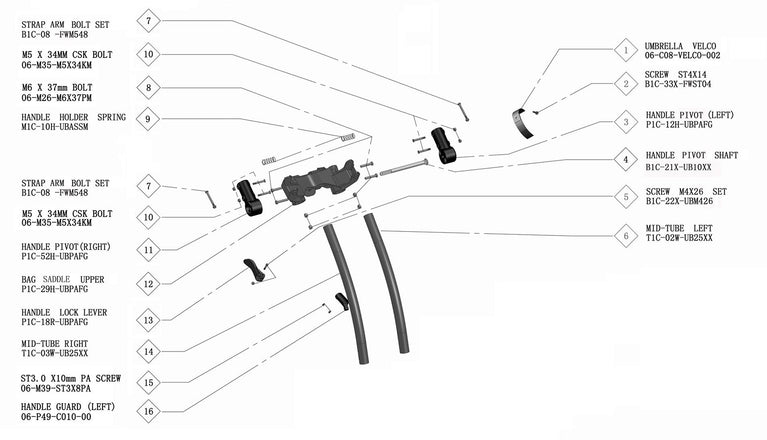 Rovic RV1C - Upper Bag Saddle & Tubes V1 - Parts discontinued once not available.