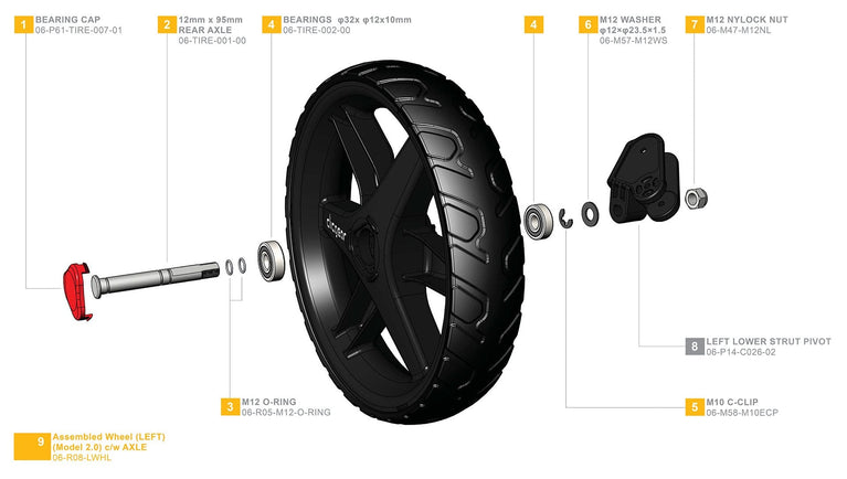 Clicgear 2.0 & 3.0 - Left Wheel Complete - Parts discontinued once not available.
