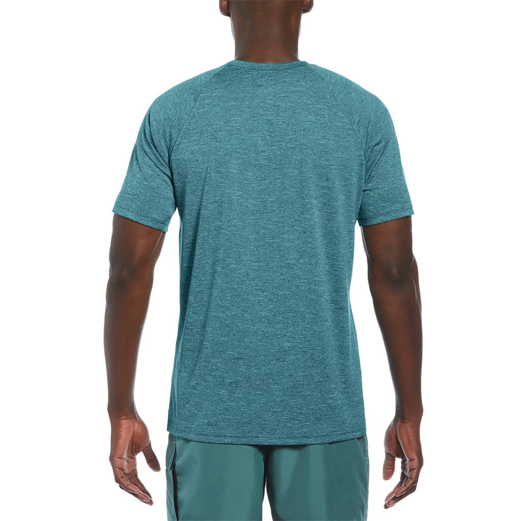 Person wearing a teal athletic outfit on a white background