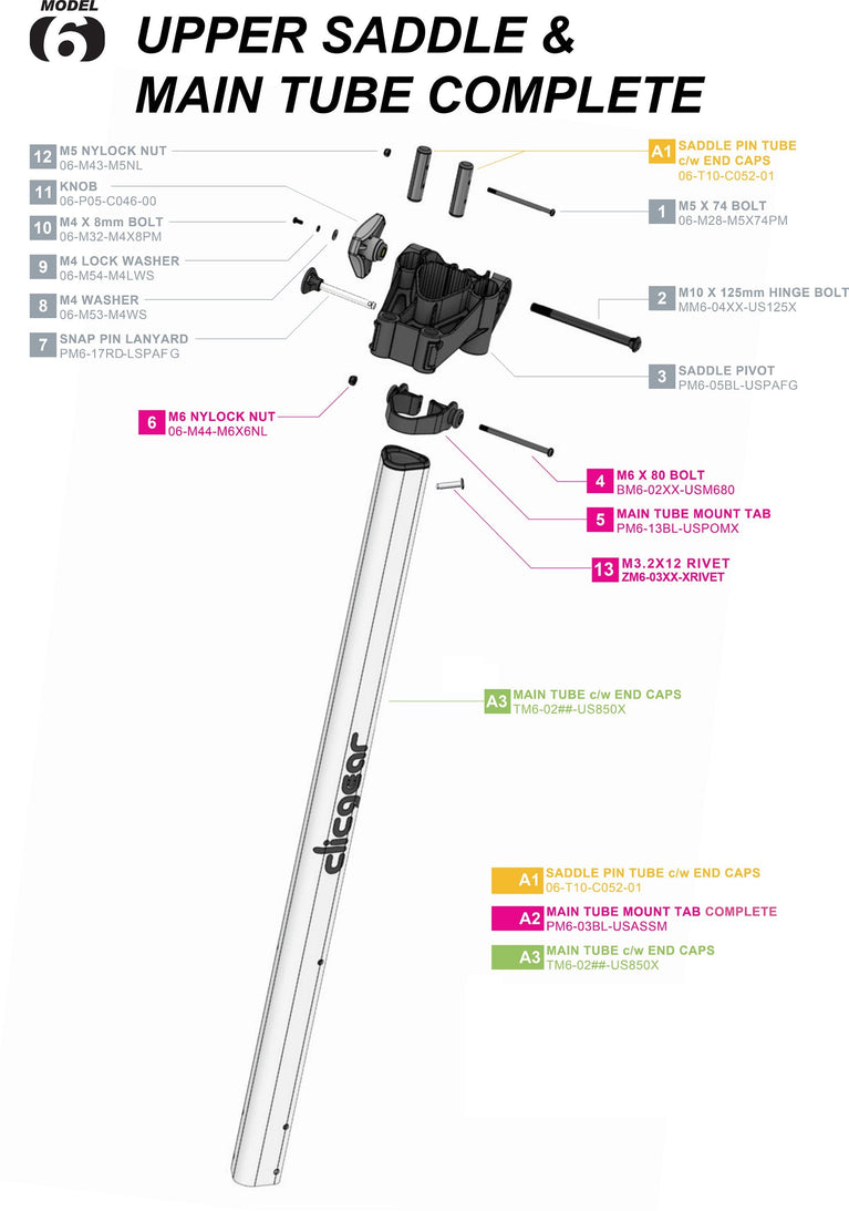 Clicgear Model 6.0 - Upper Saddle and Main Tube Complete