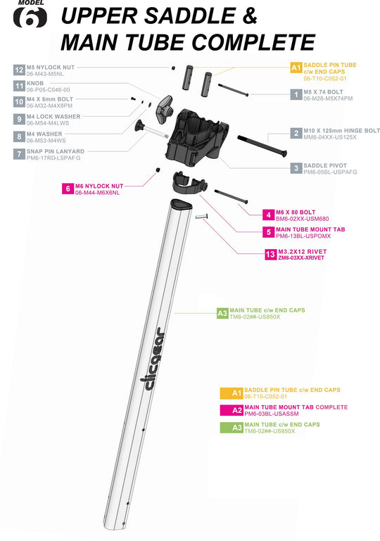 Clicgear Model 6.0 - Upper Saddle and Main Tube Complete