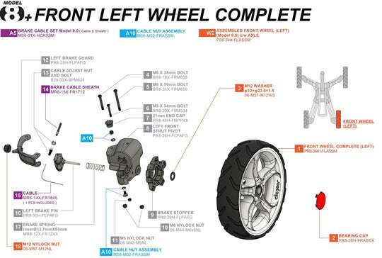 Clicgear 8+ - Front Left Wheel Complete