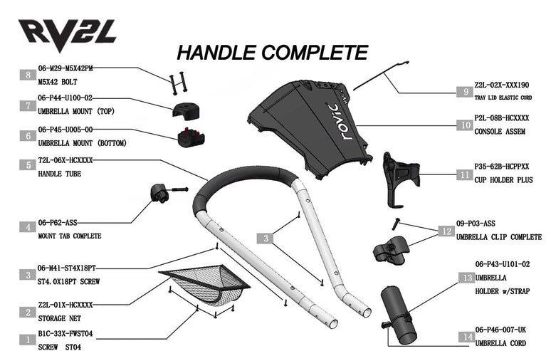 Rovic RV2L - Handle Complete V1 - Parts discontinued once not available.