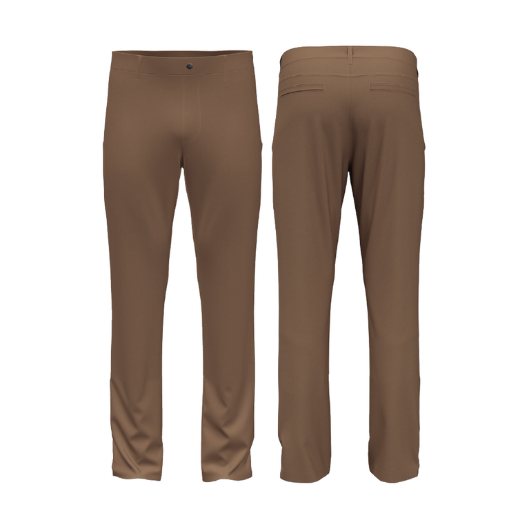 Front & back view of brown pants on white background