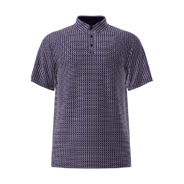 Navy blue polo shirt with black pattern