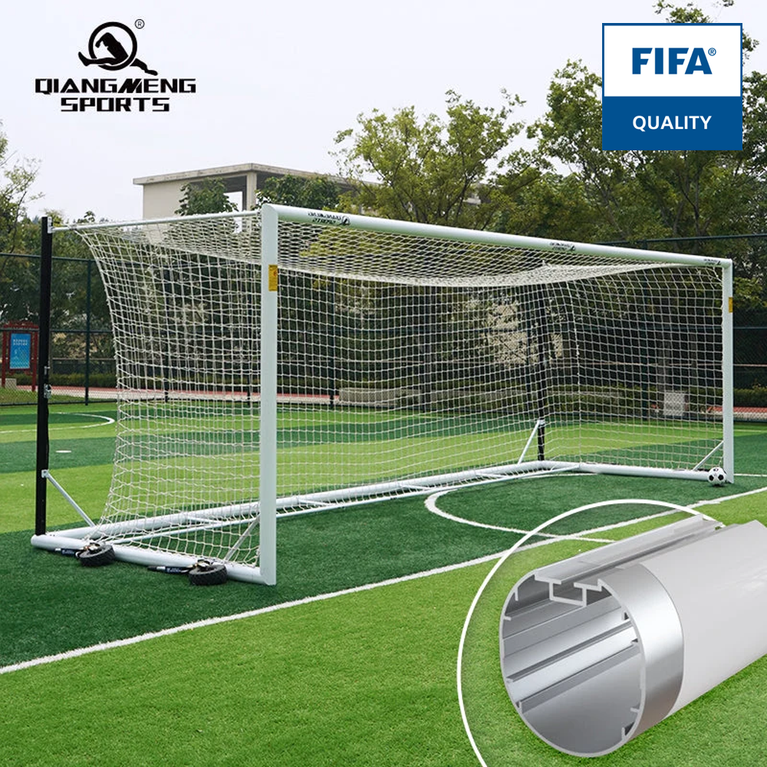 FIFA certified aluminium football goal, with wheels down
