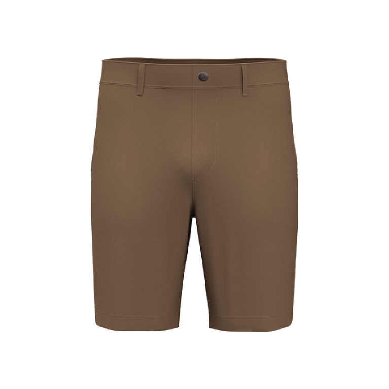 Front view of brown shorts on white background