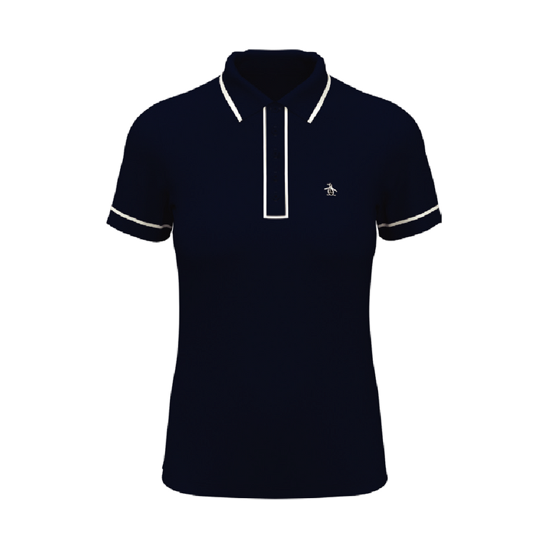 Navy short sleeved polo shirt with white trims
